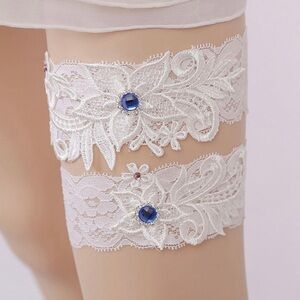 White Vintage style garter with jewels. New in Package